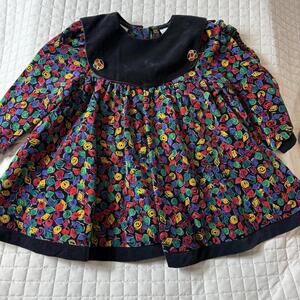 Vintage Nannette Toddler Holiday Dress Size 4T Months Floral Abstract Pink Black